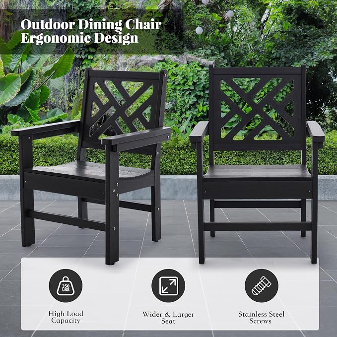 HDPE Dining Table Set for 10,12-Piece Outdoor Table and Chairs Include 10 Dining Chairs and 2 Pcs 62.5" Patio Dining Table with Umbrella Hole (Black)
