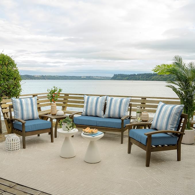 Arden Outdoor Deep Seat Cushion Set, 2-Pack, 24x24, French Blue Stripe | Outdoor Sofa, Couch, Conversation Set, Weather-Proof, Rain-Proof, Fade Resistant for Chair, Mold and Mildew Resistant