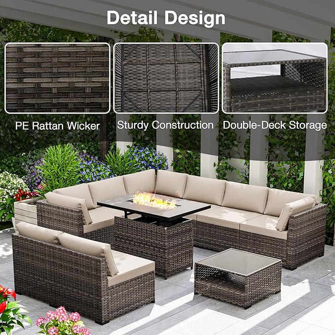 Joyside 9-Piece Patio Furniture Set, Rattan Outdoor Sectional Wicker Patio Conversation Set with Cushions and Coffee Table