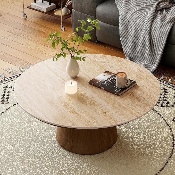 ZL ZELing Round Sintered Stone Table Top 31",Replacement Table Top for Indoor & Outdoor - Heat/Scratch Resistant Waterproof Ceramic DIY Desktop, Patio/Balcony/Bistro/Café & Dining Room (Beige)