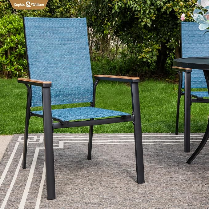 Sophia & William Patio Dining Chairs Set of 4, Stackable Aluminuum Frame | Blue textilene, Weather-resistant, light-weight & space-saving, Breathable & quick-drying, Outdoor deck backyard porch