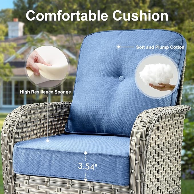 Outdoor Patio Furniture Sets,11 PCS Patio Conversation Set Outside Rattan Sectional Sofa with 54 in Fire Pit Table Wicker Rocking Chair Coffee Table Fit Backyard Porch Garden Poolside Balcony
