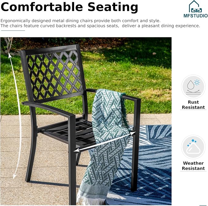 MFSTUDIO Outdoor Dining Set for 6, Metal Patio Dining Set with Umbrella Hole, 7 Piece Patio Table and Chairs Set for Deck Backyard Poolside Garden