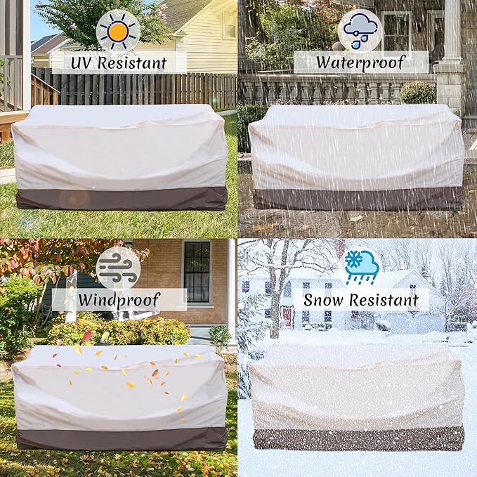 ovios Patio Furniture Covers, Outdoor Waterproof Cover for 3-Seater Sofa and Ottomans, Sectional Couch Chair Table General Purpose, 73.2" L*37" W*34" H, Beige-Brown