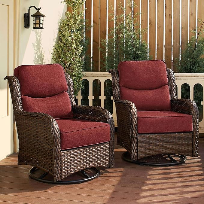 HILLGA Luxury Patio Furniture Set with 6-Inch Thick Cushions, High Back Outdoor Swivel Rocker Chairs, 2-Piece All Weather Conversation Set for Porch Deck Balcony Yard, Burgundy (V3)