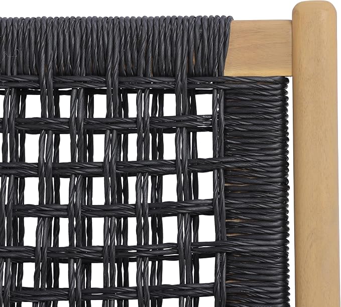 Christopher Knight Home Levi Acacia Wood Dining Table Set for 6, Solid Wood Outdoor Dining Set for 6, 7 Piece Patio Dining Table and Chair Set with Wicker Seat & Back, Black + Light Teak