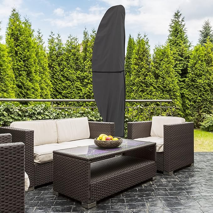Offset Outdoor Umbrella Cover - Heavy-Duty Waterproof Protection for Banana Frame Umbrellas Up to 11.5 Ft Round or 7.5 Ft Square by Pure Garden (Gray)