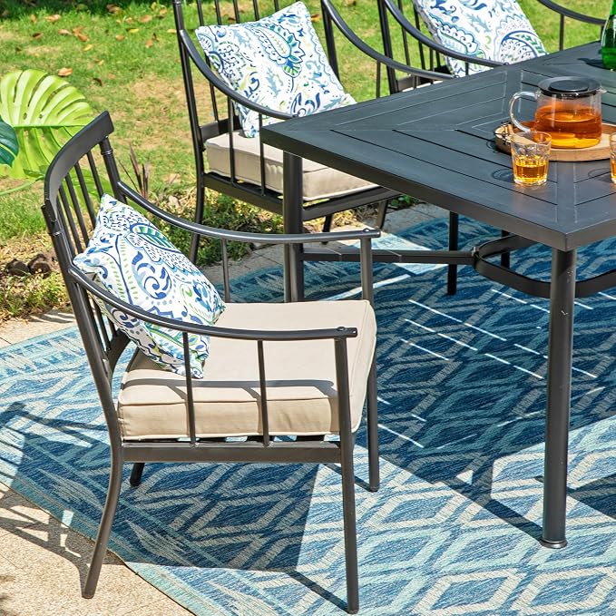 Sophia and William Patio Dining Set, 7 PCS | E-Coated and Steel, Rectangle Table, Straight Legs Chairs, 1.77" Umbrella Hole, Weather-Resistant, Easy to Clean