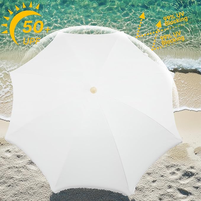 6.5FT Boho Patio Umberlla with Fringe,UPF50+ Outdoor Umbrella with Fiberglass Ribs and Push Button Tilt,Tassels Umbrella for Beach,Terrace,Picnic