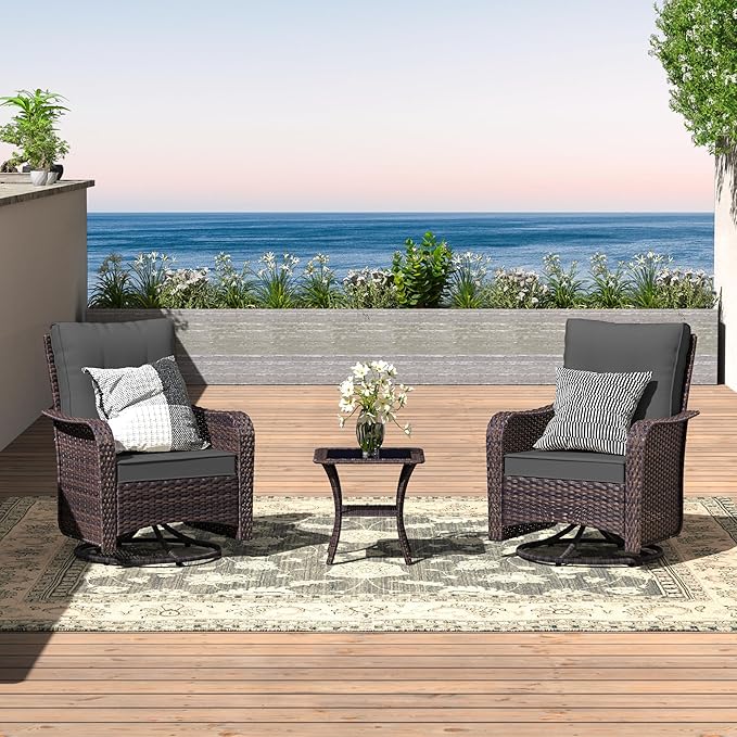 ALAULM 10 Pieces Patio Furniture Set with 2 Swivel Chairs Wicker Patio Conversation Set, Outdoor Sectional Furniture w/Coffee Table & Washable Seat Cushions-Grey