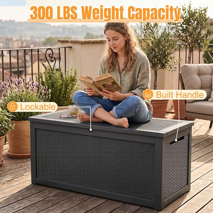 Outdoor Storage Box,320 Gallon Resin Deck Box,Waterproof & UV Resistant Lockable Package Delivery Bin,Toy Cabinet for Indoor & Outdoor