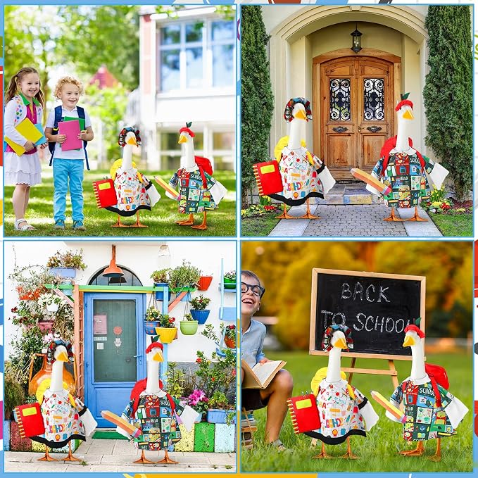 Abbylike 2 Set Back to School Porch Goose Outfit First Day of School Yard Goose Costume Clothes with Bag Pencli and Notebook Fits Large 23'' Cement for Garden Pathway Statue Decor