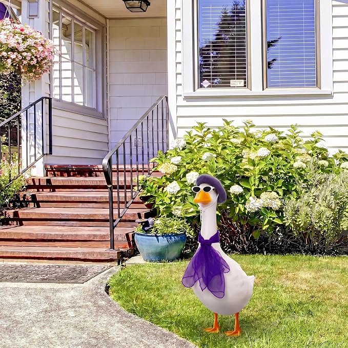 Yaomiao 3 Pcs 50s French Porch Goose Outfit Set for 23'' 17'' Cement Lawn Goose Costume Beret Hat for Carnival Statue Decor (Purple)