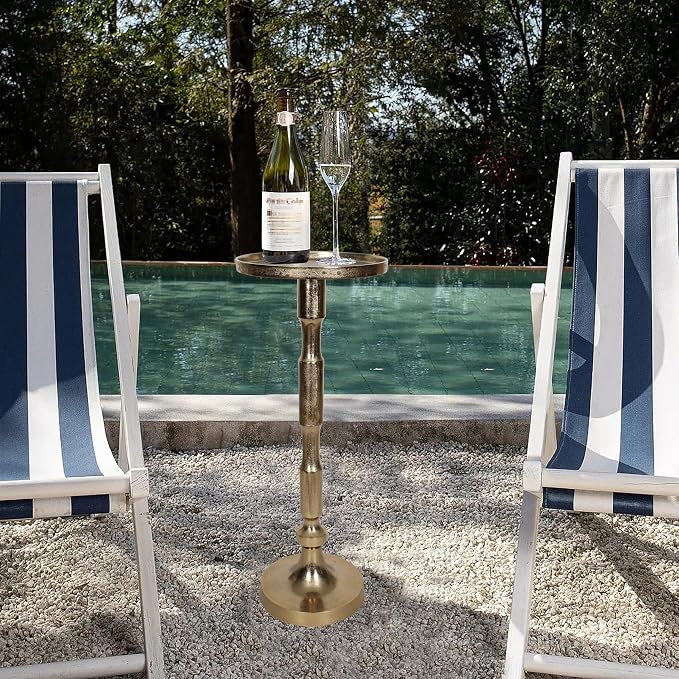 Outdoor/Indoor Side Table Aluminum 10 inch Top Diameter x 26 inch Height Patio Table Rustproof/Weather-Resistant Gold