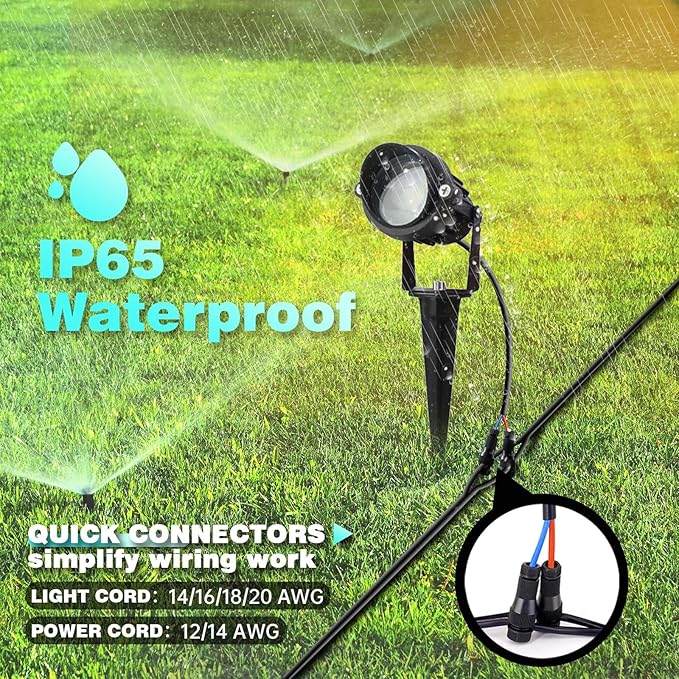Low Voltage Landscape Lights Outdoor LED Landscape Lighting with Connectors 5W 500LM Focusing Lens Spotlights,24V AC/DC 3000K Warm White Waterproof IP65 Pathway Garden Yard Lights 6PACK