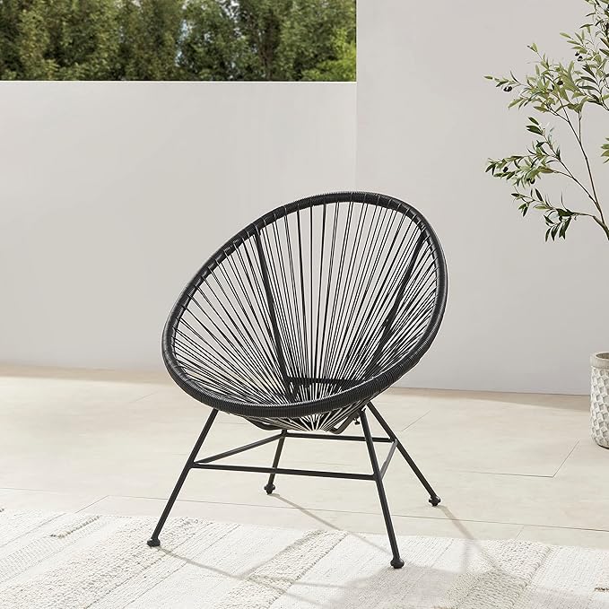 Linon Charleston Black Woven Hammock Style Outdoor Chair with Metal Frame