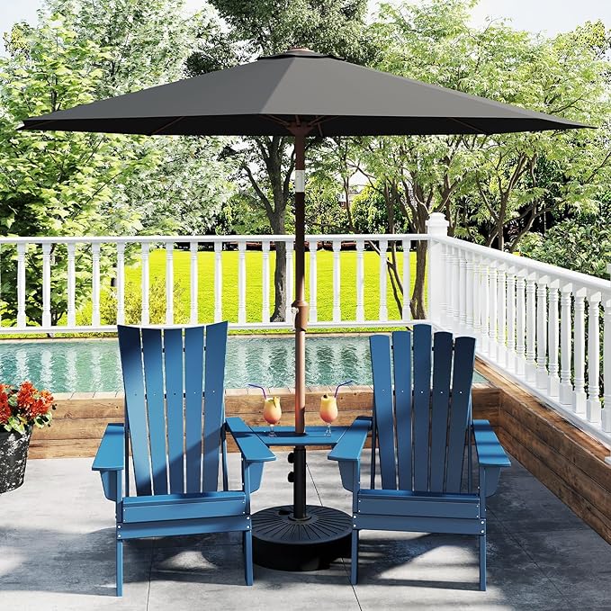 GREENVINES 9-FT-Patio-Umbrella | Outdoor-Table-Umbrellas | 8 Sturdy Fiberglass Ribs | Push Button Tilt & Crank | Waterproof | Market Umbrella | for Pool Backyard Garden Deck | Black
