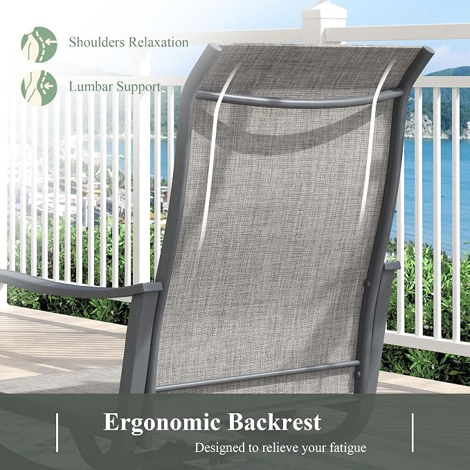 Outdoor Dining Set for 6, 63" Metal Outdoor Dining Table with Umbrella Hole and Sling Patio Swivel Chairs, 7 Pieces Patio Table and Chairs Set for Garden Backyard, Grey