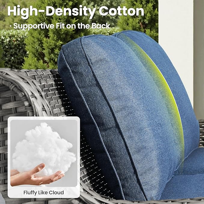 ovios 5-Pieces Patio Furniture Set, Outdoor Wicker Sofa Couch with Chairs Ottomans Comfy Cushions, All Weather High Back Modern Conversation Set, Grey Rattan, Denim Blue