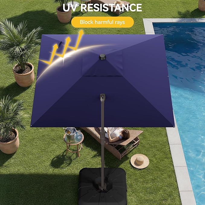 10x10FT Cantilever Outdoor Umbrella, 360° Rotating Large Offset Square Patio Umbrella, Ideal for Garden Backyard Deck Courtyard, Navy Blue