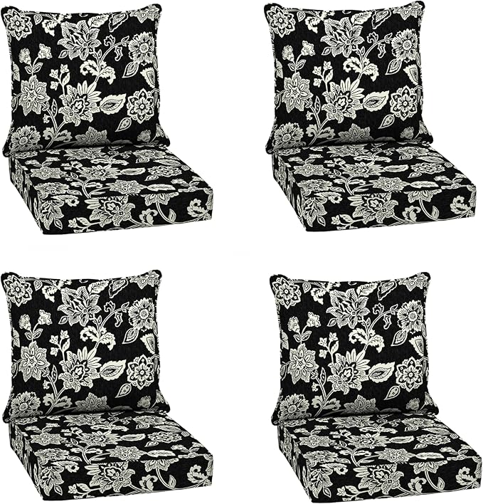 Arden Deep Seat Outdoor Chair Cushion Set (4-Pack), 24 in x 24 in, Weather-Proof, Rain-Proof, Fade Resistant Patio Cushion Set for Chair, Sofa, and Couch Ashland Black Jacobean | Outdoor Sofa, Couch, Conversation Set, Weather-Proof, Rain-Proof, Fade Re...