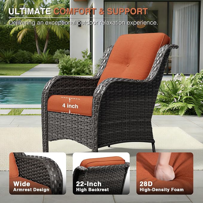 Joyside 7 Piece Wicker Patio Furniture Set, Rattan Patio Chairs with High Back, Deep Seating, Wide Armrest, Thickened Cushions, Outdoor Furniture for Deck, Porch Use