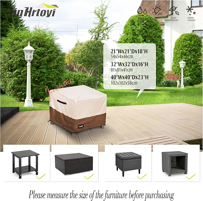 JinHrtoyi Patio Square Table Cover,22Wx22Dx18H Inches 100% Waterproof Heavy Duty Outdoor Coffee Table Cover,Beige&Brown Modern Style Outdoor Furniture Covers