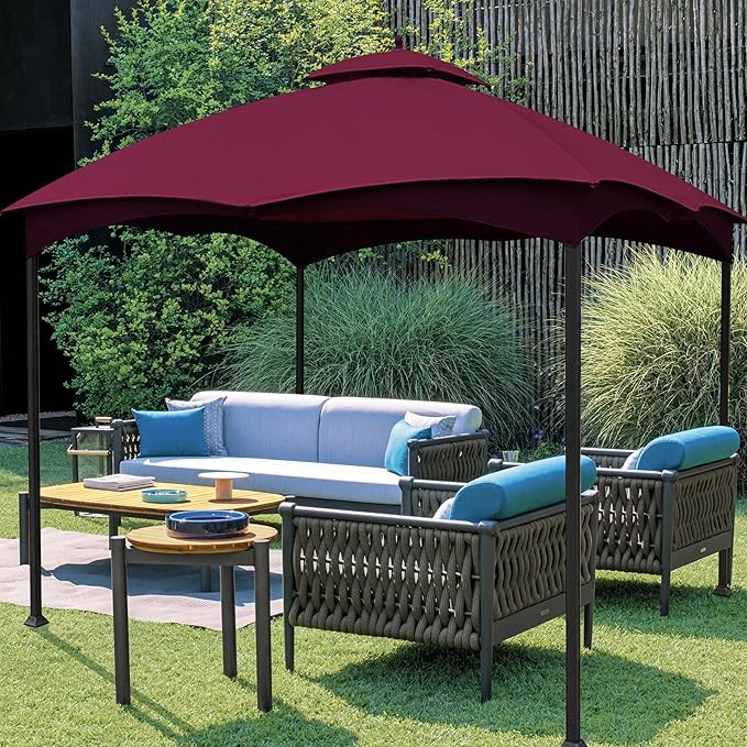 Coastshade Replacement Gazebo Canopy Top for Lowe's Allen Roth Heavy Duty Roof Gazebos Top with Mesh,10x12 Gazebo Cover #GF-12S004B-1, Replacement Top Only (Burgundy)