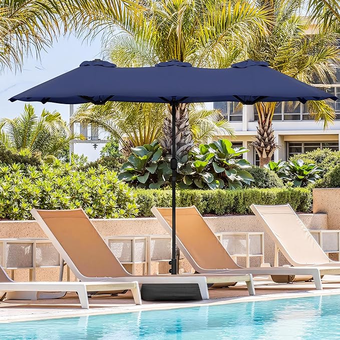Vongrasig 15FT Large Patio Umbrella with Base Included, Outdoor Double sided Umbrellas with Crank Handle, Rectangle Table Umbrella for Pool Lawn Garden Market