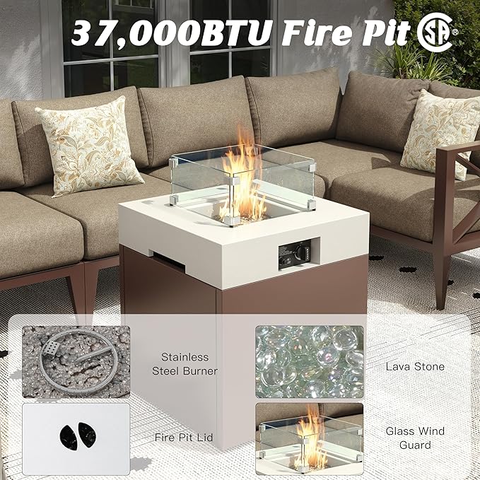 Aluminum 4-Seats Outdoor Patio Furniture Set with Fire Pit, Sectional Conversation Sofa Set with 5.2" Thick Cushions & Coffee Table,Rust-Resistant Frame Seating Sofa for Porch, Garden, Backyard, Brown