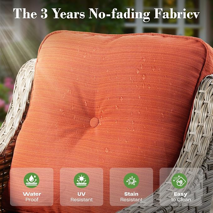 ovios 4 Piece Outdoor Patio Furniture with 3 Seat Sofa,Rattan Wicker Coversation Set with High Back,Sectional Single Sofa with Ottoman for Outside Porch Balcony Backyard Pool, Orange