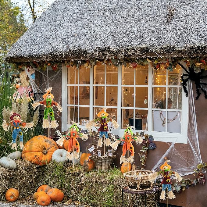 12 PCS Halloween Scarecrow Decorations, Scarecrows Fall Decor | Outdoor, Fall Harvest, Standing Scarecrow, for Garden, Home, School, Yard, Porch, Thanksgiving Decor ﻿