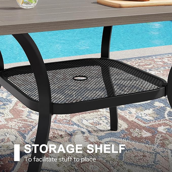 VICLLAX 7 Pieces Outdoor Dining Set, Patio Furniture Set Includes 47" Round Metal Table W/ 1.9" Umbrella Hole and 6 Padded Textilene Swivel Chairs for Porch, Lawn, Garden, Backyard