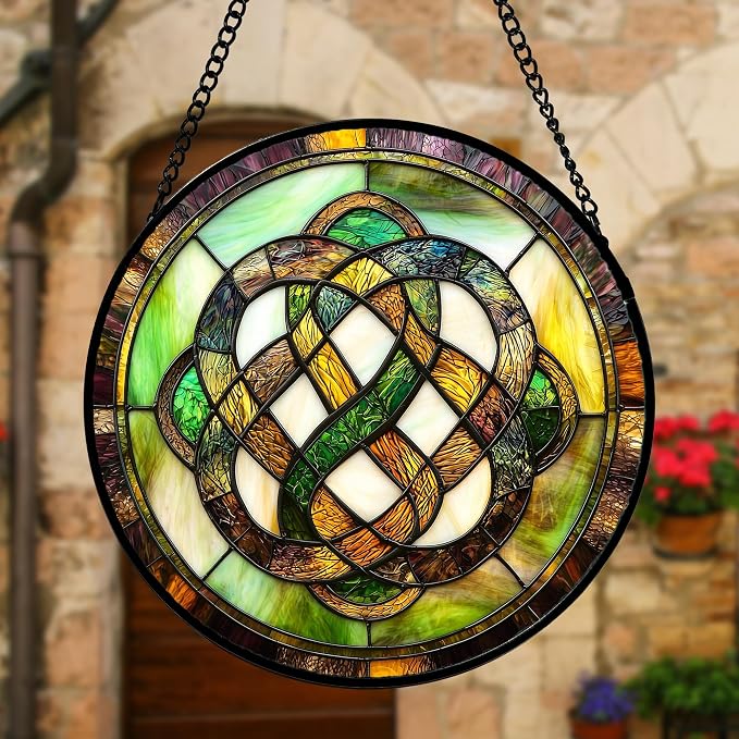 DASTOLL Stained Glass Window Hanging, Tiffany Abstract Totem Sun Catchers Colorful Glass Panel Bless Suncatcher Decor for Birthday for Women, Men, Wife, Aunt, and Mom 7.8 in