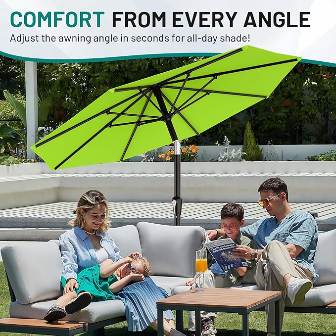 AreShark 10 FT Outdoor Patio Umbrella, Patio Table Umbrella with Push Button Tilt and Crank, Outdoor Patio Umbrellas with 8 Fiberglass Ribs, Patio Umbrellas for Market, Garden, Pool (Apple Green)