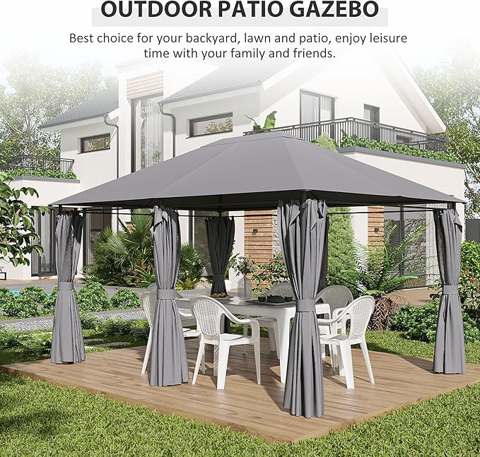 Outsunny 10' x 13' Outdoor Patio Gazebo, Canopy Shelter with 6 Removable Sidewalls & Steel Frame for Garden, Lawn, Backyard & Deck, Gray