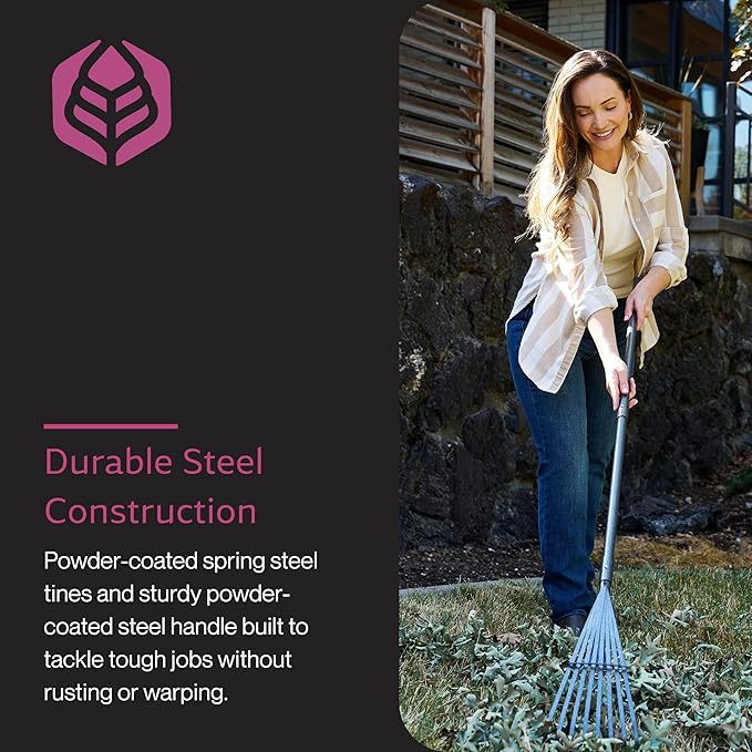 Yard Butler ILT-8 World’s Greatest Rake 8” Wide Shrub Rake Garden Rake for Lawncare - Convenient Garden Cleaning Accessory - Lightweight Handle - Steel Tines - Easy to Maneuver