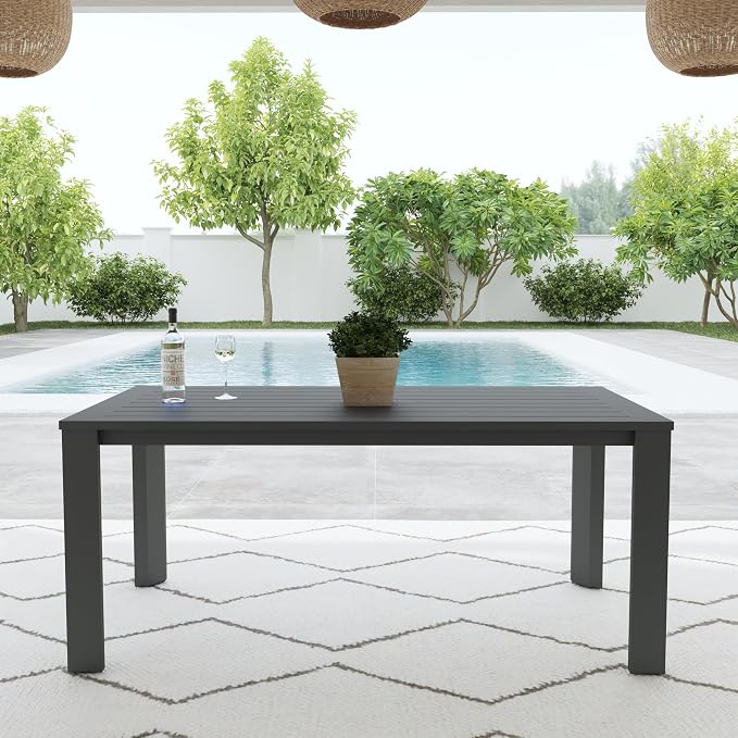 Homestyles Grayton Outdoor Rectangular Dining Table with Slatted Top, Made with a Recycled Aluminum Frame, Seats Upto 6