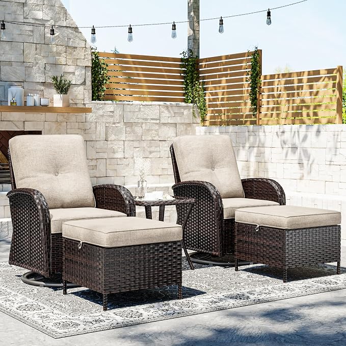 Joyside Wicker Patio Furniture Set, 5 Piece Outdoor Furniture Set with Thickened Cushions, High Back, Deep Seating, Wide Armrest, Outdoor Swivel Rocker Chairs for Porch, Deck