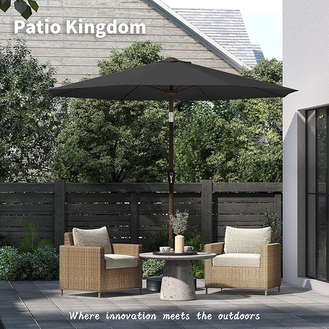PatioKingdom 11FT Patio Umbrella,Outdoor Umbrella with Push Button Tilt and Crank,Market Table Umbrella with 8 Sturdy Fiberglass Ribs UV Protection