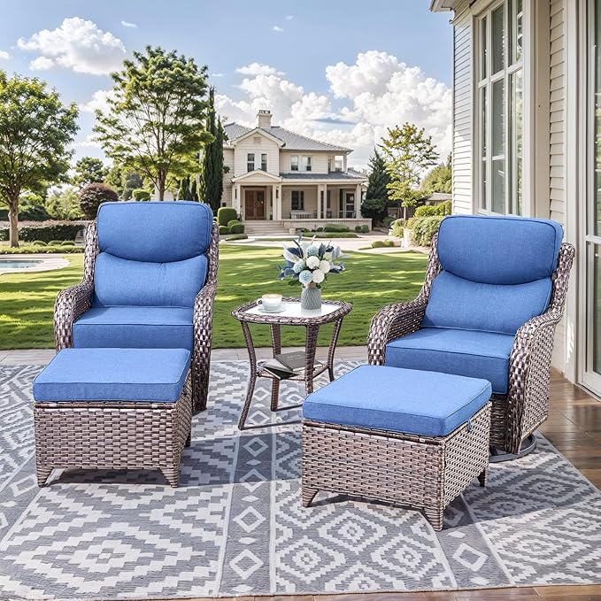 HUMMUH Wicker Patio Furniture Set 6 Inch Thick Cushion Outdoor Swivel Rocker Patio Chairs with Deep Seat Sofa 6PCS Outdoor Furniture Set for Porch Garden Deck