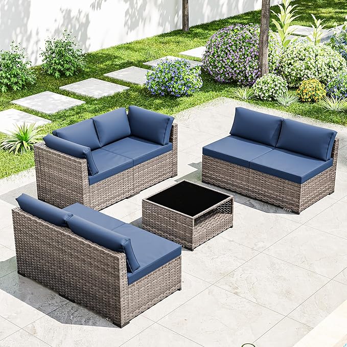 Joyside 7-Piece Patio Furniture Set, Rattan Outdoor Sectional Wicker Patio Conversation Set with Cushions and Coffee Table