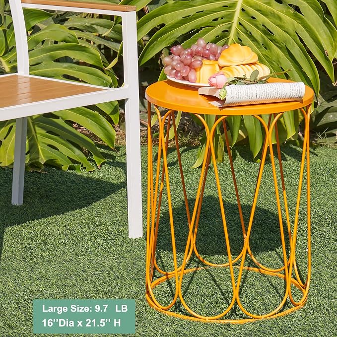 Y&M Outdoor Side Tables Set of 3, Metal Stacking Patio Side Tables for Outside, Round Indoor End Tables, Decorative Garden Stool Plant Stand for Patio Garden Balcony Porch, Orange