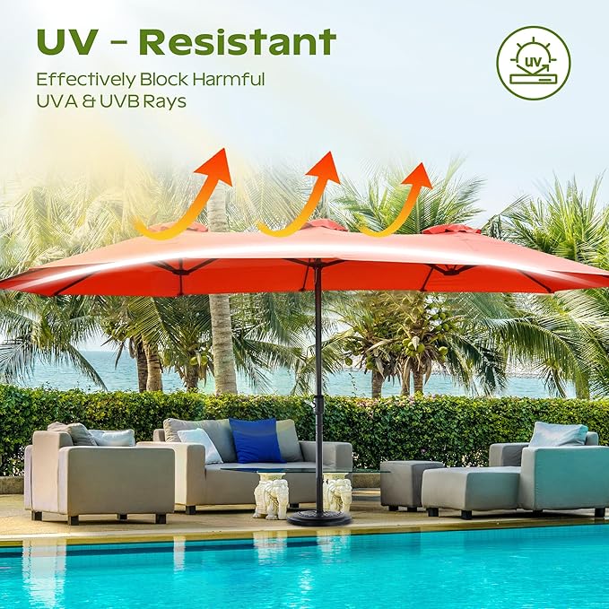 15ft Umbrella Outdoor Patio - Double-Sided Large Market Rectangle Umbrellas with Crank Handle for Patio Garden Yard Pool (No Base)