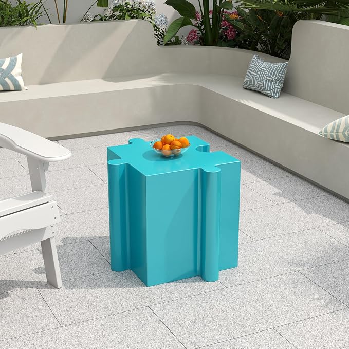 Christopher Knight Home Daton 3 Piece Interlocking Outdoor Side Table Set, Modular Lightweight Concrete Coffee Table, Convertible MGO End Table for Indoor&Outdoor, Creative Set Up, Sky Blue