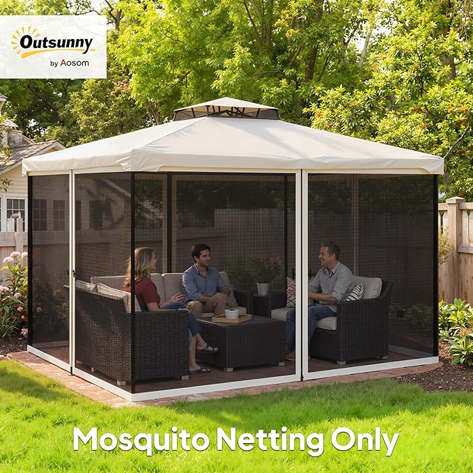 Outsunny 10' x 12' Universal Replacement Mesh Sidewall Netting for Patio Gazebos and Canopy Tents with Zippers, (Sidewall Only) Beige, Black