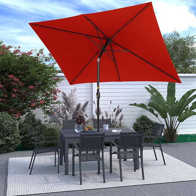SUNVIVI OUTDOOR Patio Umbrella, Rectangular Patio Umbrella, Metal Pole Square Outdoor Umbrella with Crank and Push Button Tilt, Large Outdoor Umbrella with Polyester Canopy