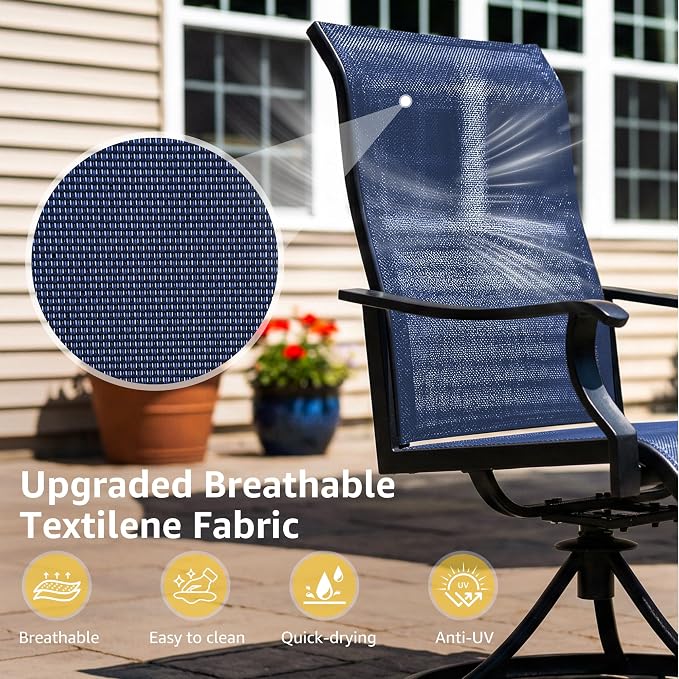 NATURAL EXPRESSIONS 5 Piece Patio Table and Chairs Set, HDPS Outdoor Dining Set with 4 Swivel Dining Chairs, Textilene Mesh Fabric, 36" Dining Table with Umbrella Hole for Backyard, Garden (Navy)