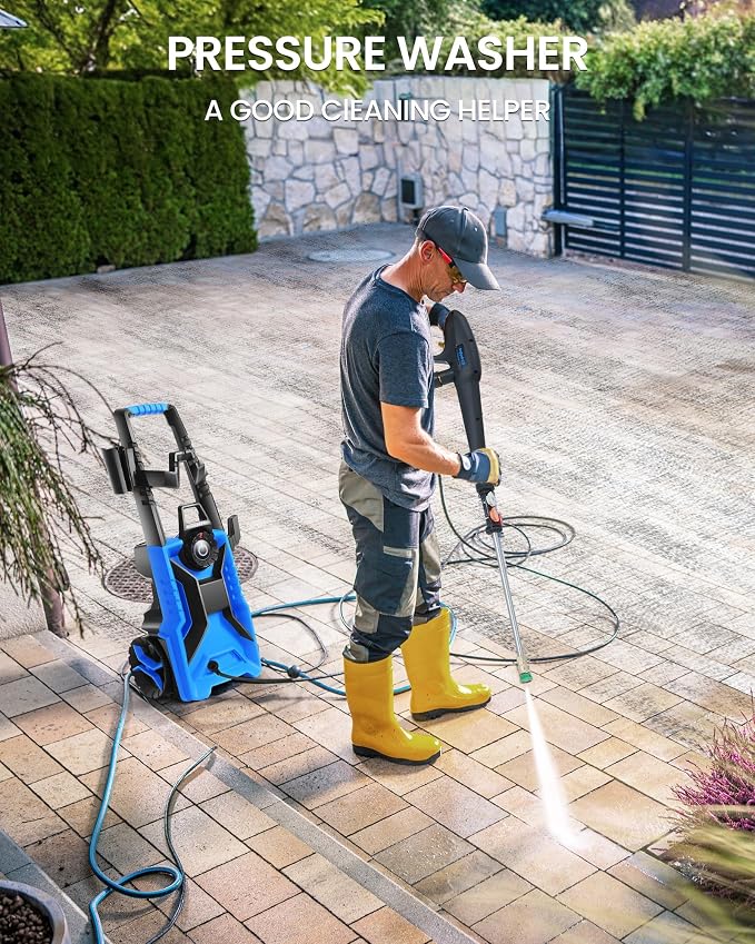 5000PSI Electric Pressure Washer 3.0GPM High Power Washer with 33ft Pressure Hose, 4 Nozzles and 500ml Foam Cannon for Cars/Fences/Driveways/Patios/Home Cleaning (Light Blue)