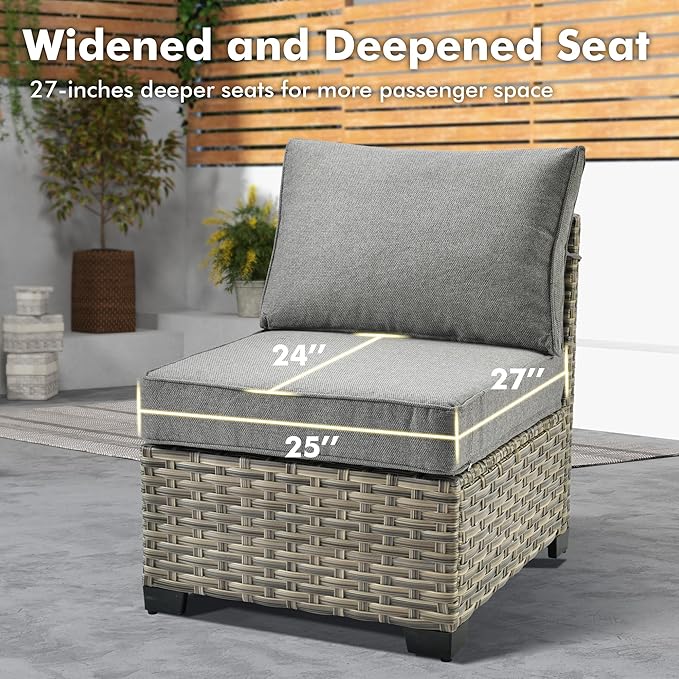 WEAXTY 6 Pieces Patio Furniture Set, Outdoor Sectional Sofa Couch with Solar Coffee Table, All-Weather Outside Furniture Patio Conversation Sets for Backyard Porch Balcony (Dark Gray)